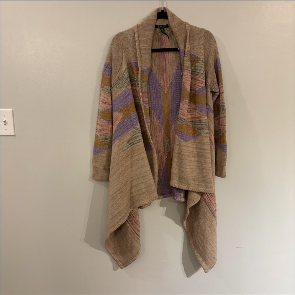 Vintage Ralph Lauren Cardigan Aztec Pastel print cotton Merino wool blend - Picture 4 of 13